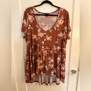 Torrid Brown Floral Studio Knit Top 2X
